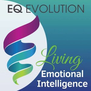 Blue podcast cover that says living emotional intelligence.