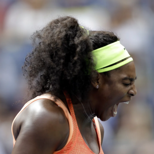 Serena Williams of the U.S. screams in anger after missing a return from Roberta Vinci of Italy in their semi-final match.